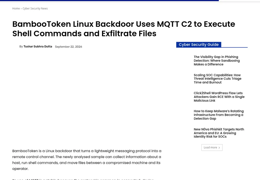 Cyber Security News coverage of the Reverser Space BambooToken Linux backdoor analysis