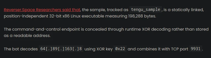 GBHackers article excerpt citing Reverser Space researchers and the Tengu sample analysis